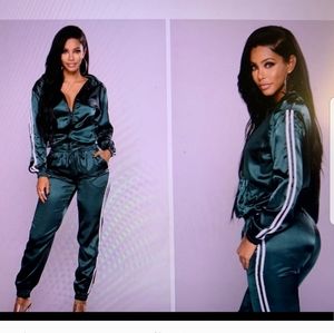 Green Satin Track Suit